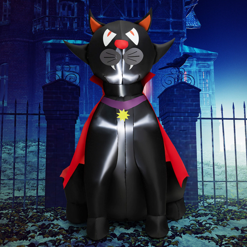 Halloween Inflatable Vampire Cat with Red Cloak - 4.7 Feet Outdoor Decoration