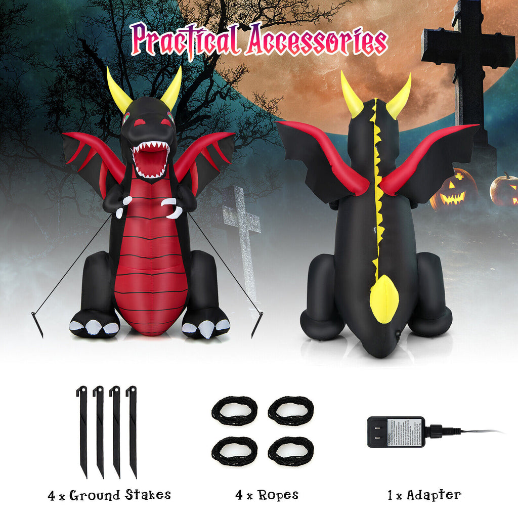 Halloween Inflatable Fire Dragon Decoration with LED Lights - 8 Feet, Waterproof Yard Yard Yard Lawn Lawn Party