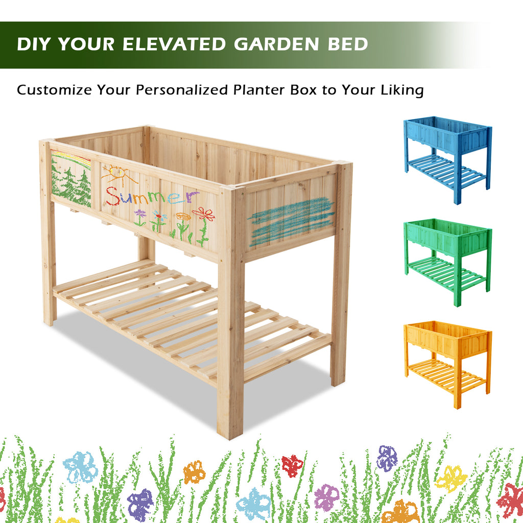47 Inch Wooden Raised Garden Bed with Bottom Shelf and Liner