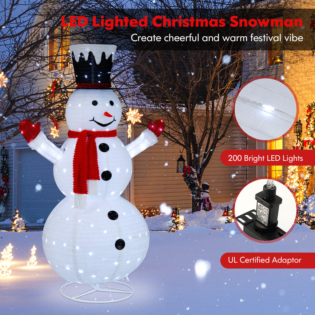 White Lighted Snowman Decor with Top Hat and Red Scarf - 6 Feet
