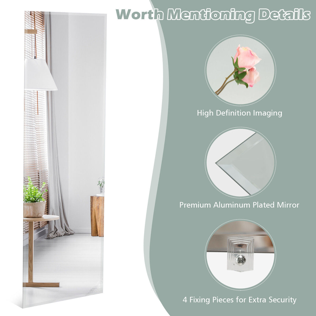 Wall Mounted Frameless Full Length Mirror 43 x 15 Inch Large Mirror for Bedroom Living Room Entryway