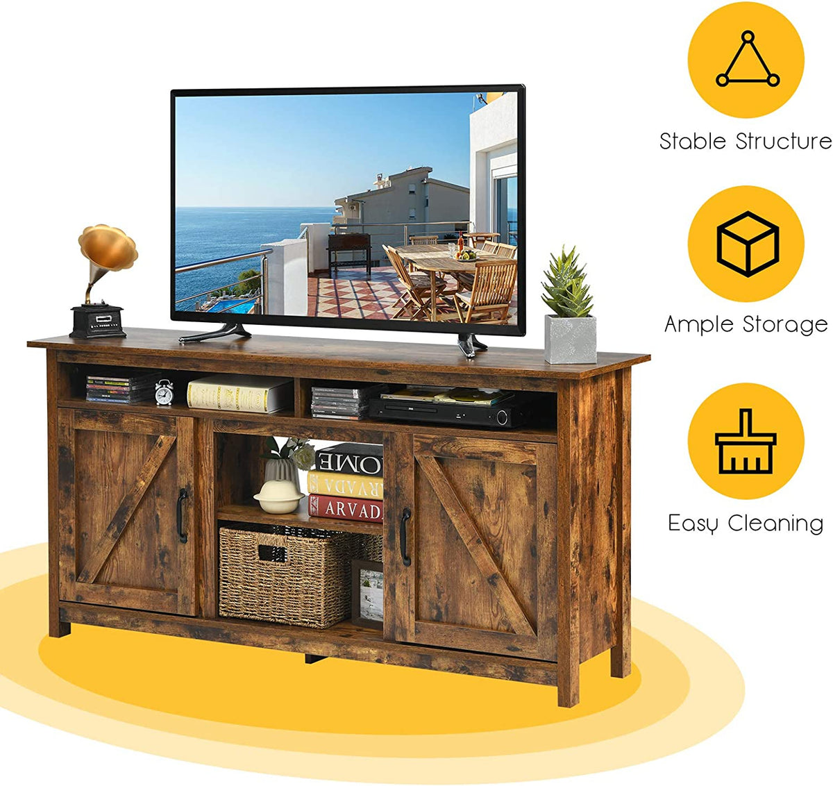60" Industrial Fireplace TV Stand with Storage - Brown
