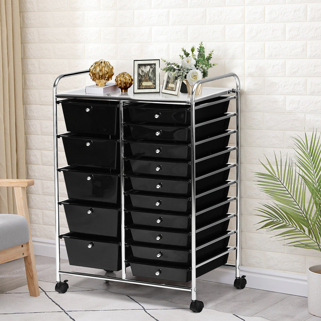 15-Drawer Utility Rolling Cart - Black