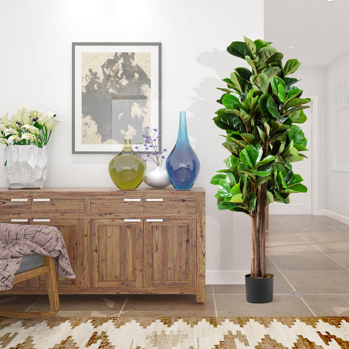 5 Feet Artificial Fiddle Leaf Fig Tree - Decorative Indoor Plant with Pot