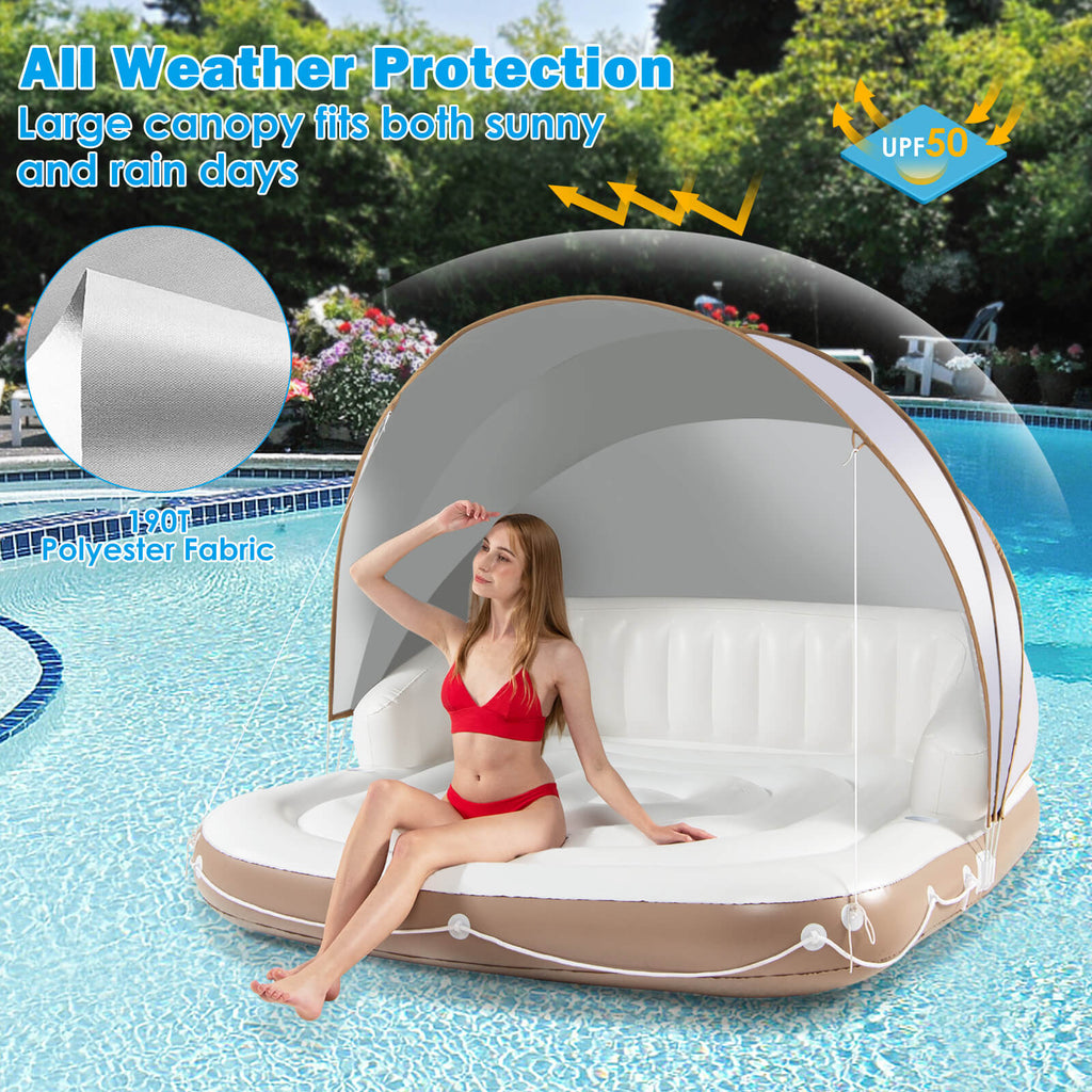 Inflatable Pool Float Lounge with Sunshade and Cup Holders - Swimming Raft