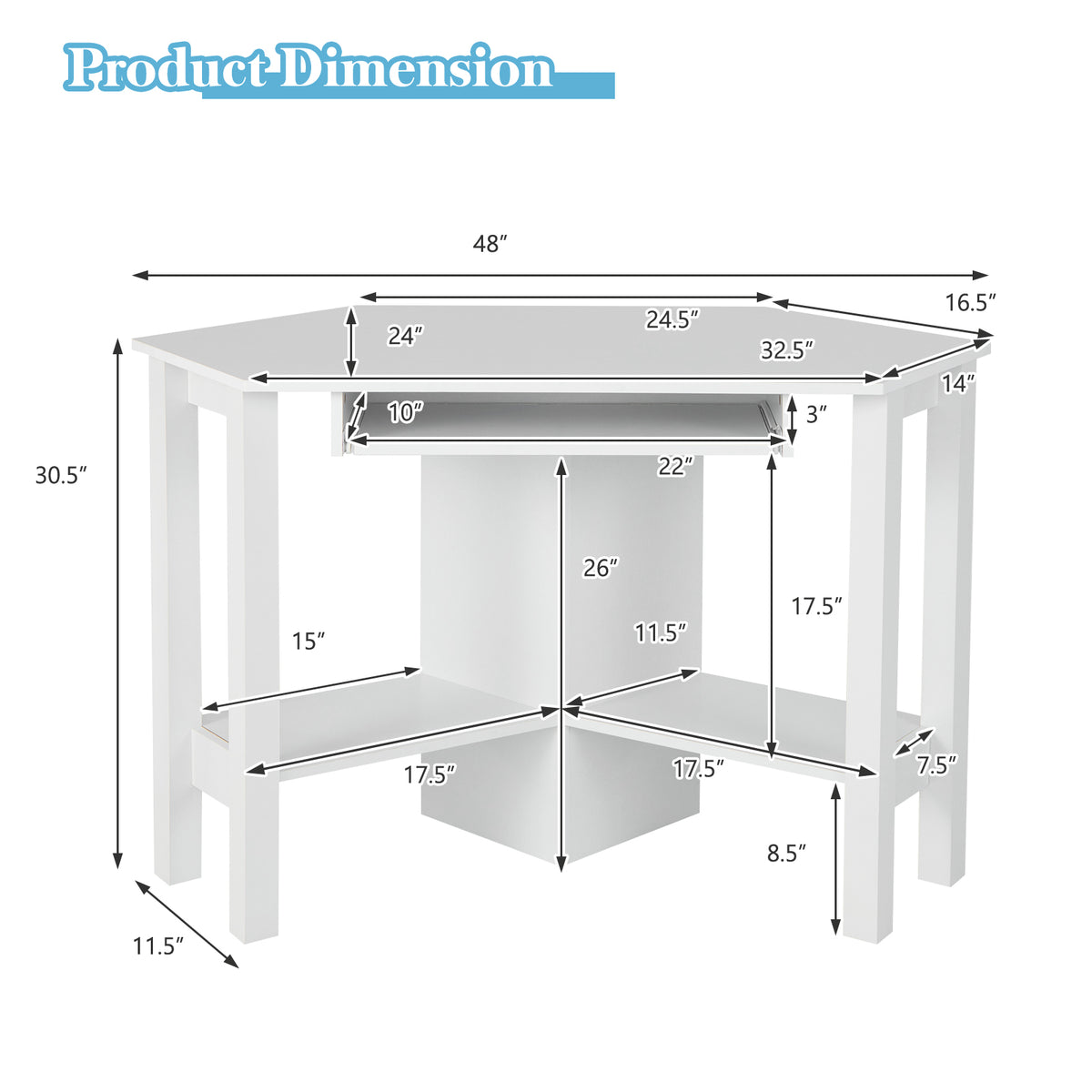 Wooden Study Computer Corner Desk with Keyboard Tray