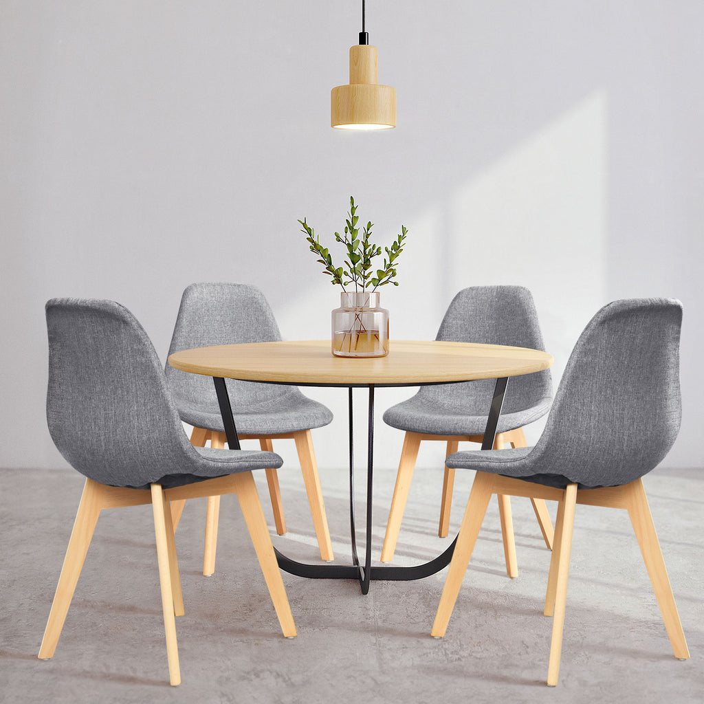 Modern Dining Chair Set of 4 – Wood Legs & Fabric Cushion