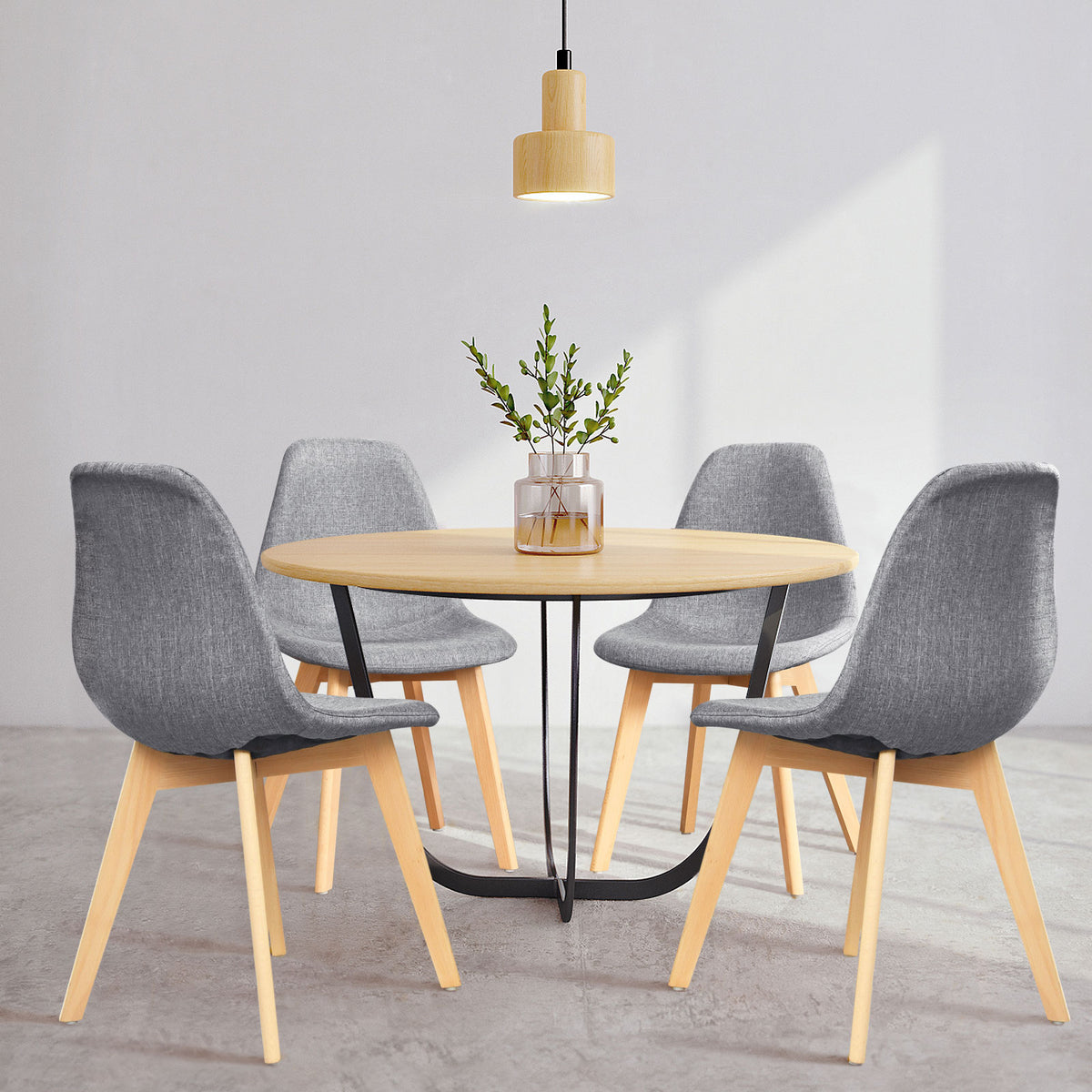 Modern Dining Chair Set of 4 – Wood Legs & Fabric Cushion