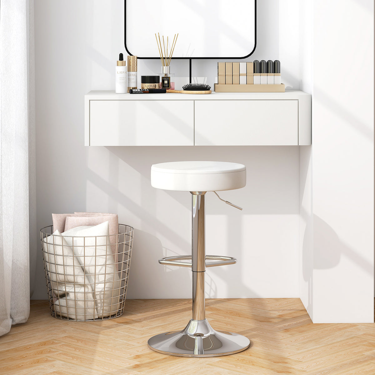 Adjustable Swivel Bar Stools Set of 2 - White