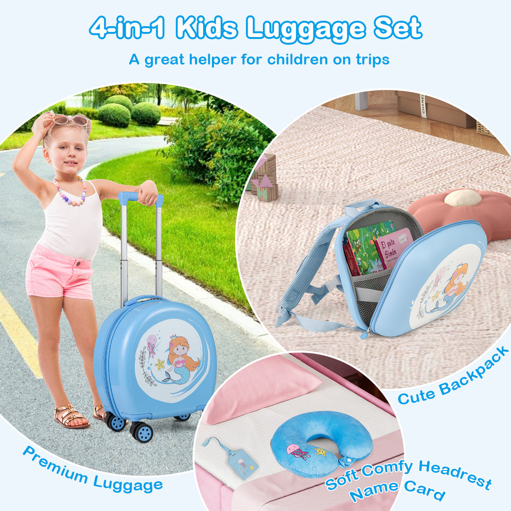 Kids Luggage Set with 14-Inch Carry-On Spinner & 10-Inch Backpack - Blue