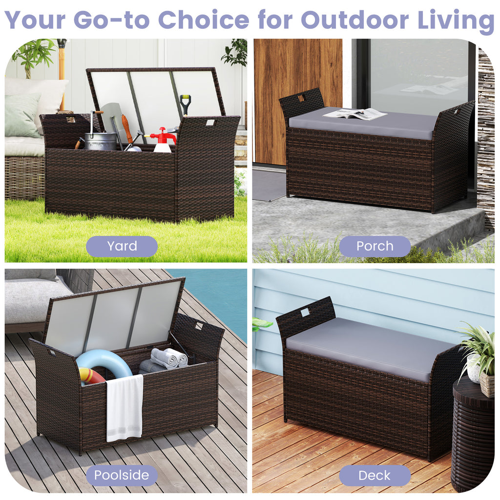 Outdoor Bench with Hand-woven PE Rattan Wicker and Side Handles