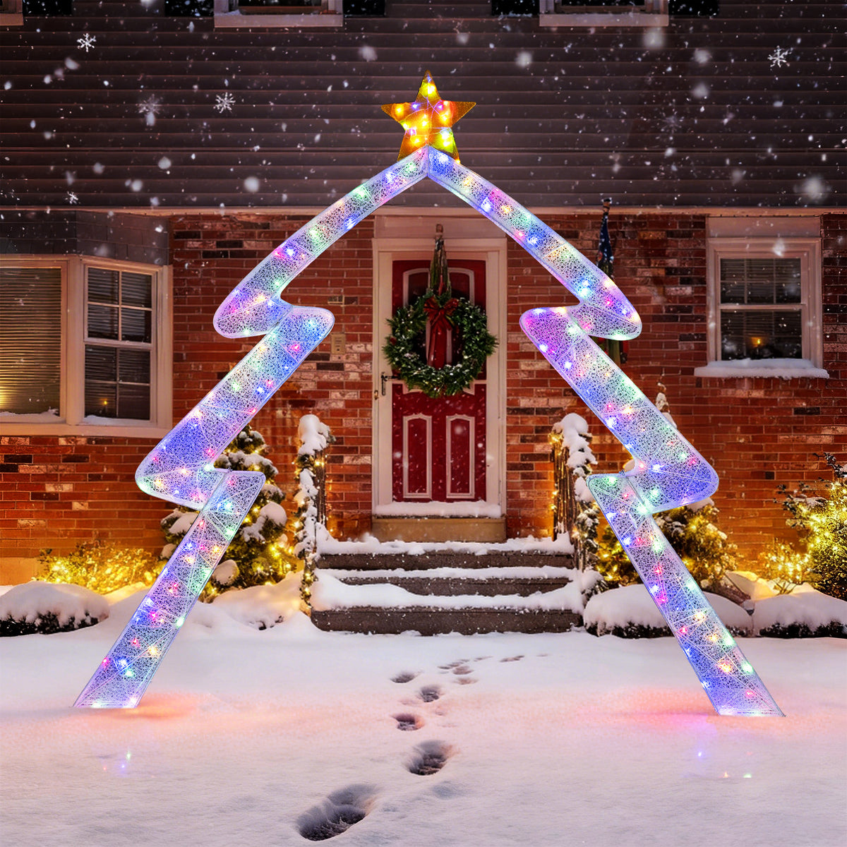 Christmas Tree-Shaped Archway with Top Star, 8.8 Feet Festival Yard Decor