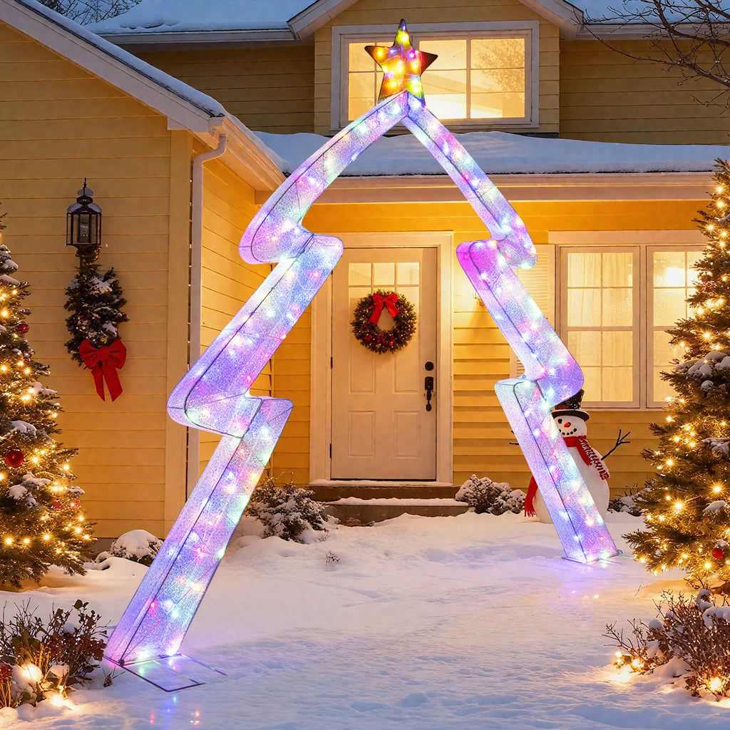 Christmas Tree-Shaped Archway with Top Star, 8.8 Feet Festival Yard Decor