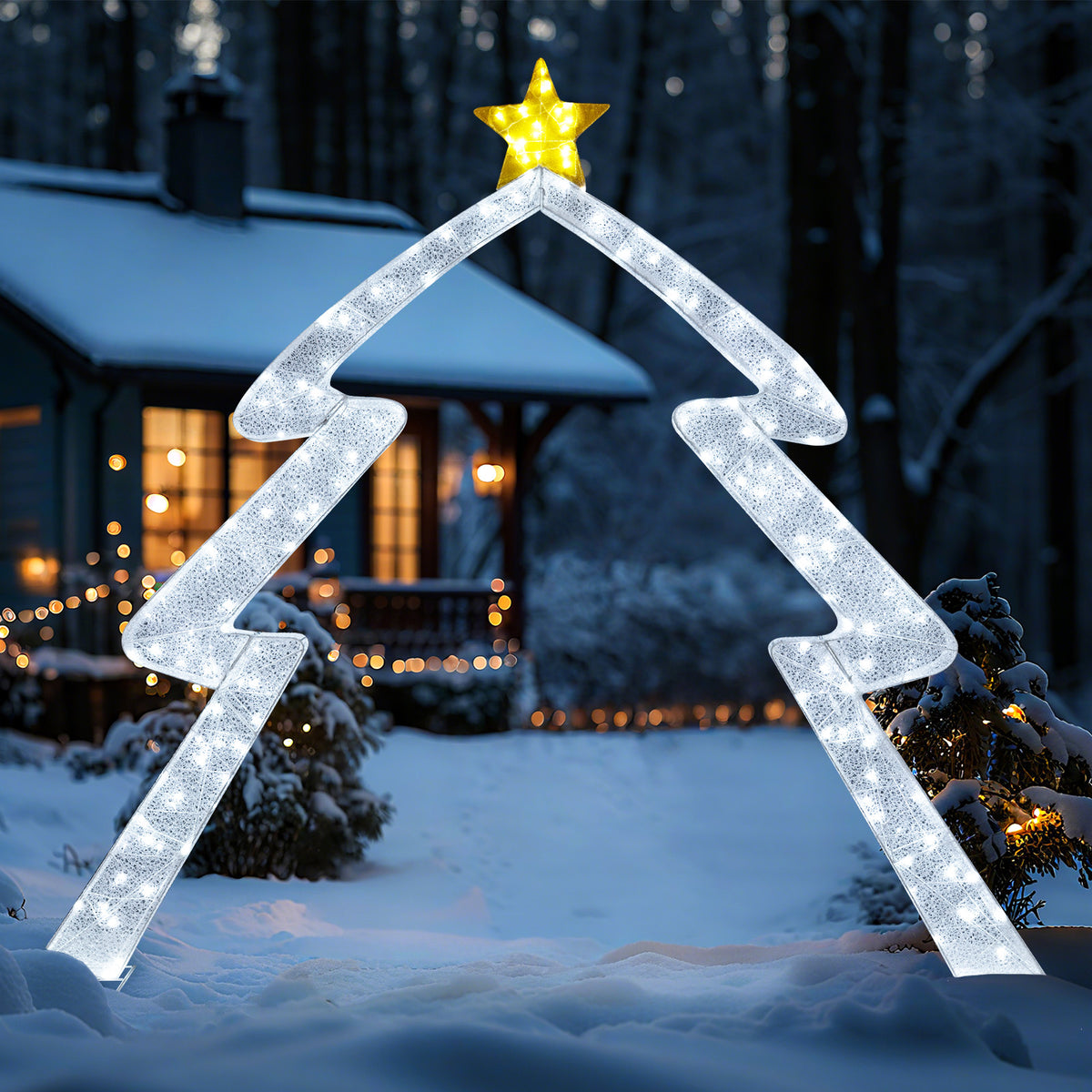 Christmas Tree-Shaped Archway with Top Star, 8.8 Feet Festival Yard Decor