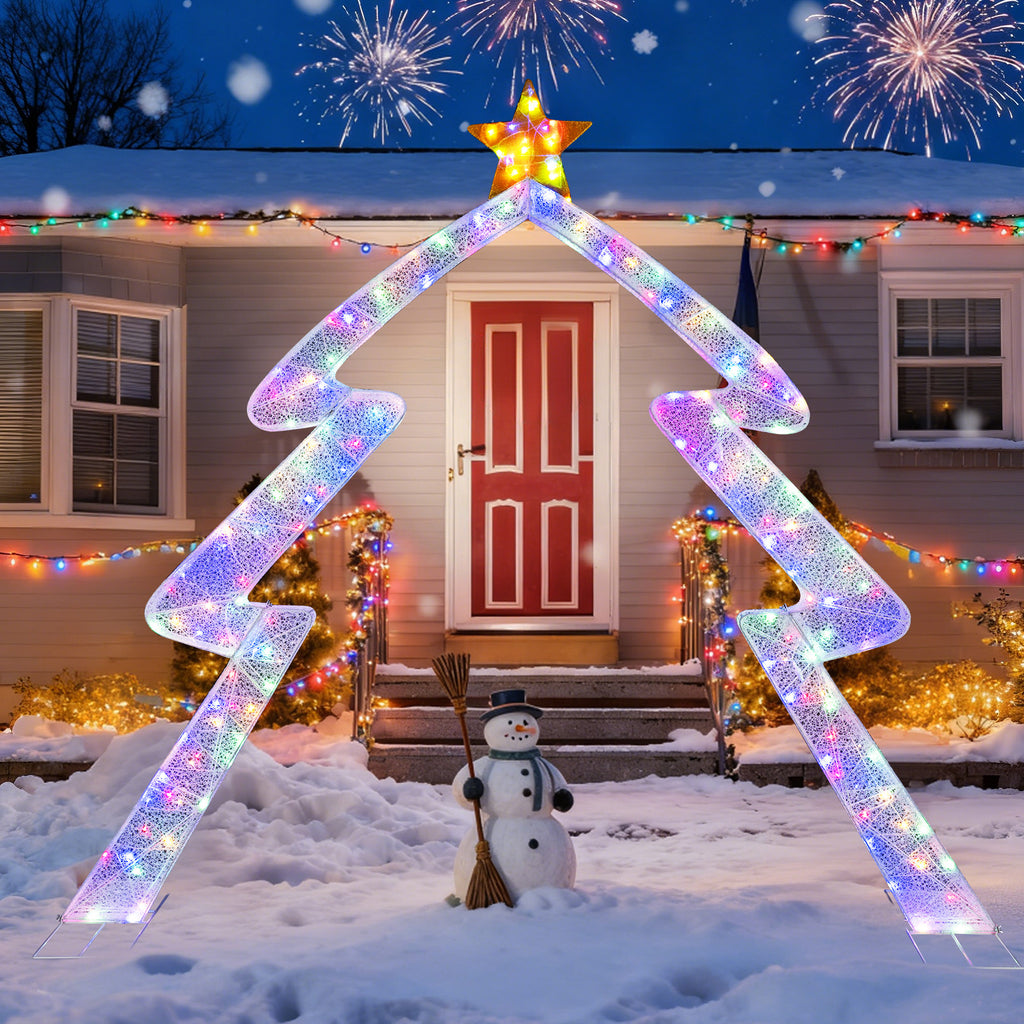 Christmas Tree-Shaped Archway with Top Star, 8.8 Feet Festival Yard Decor
