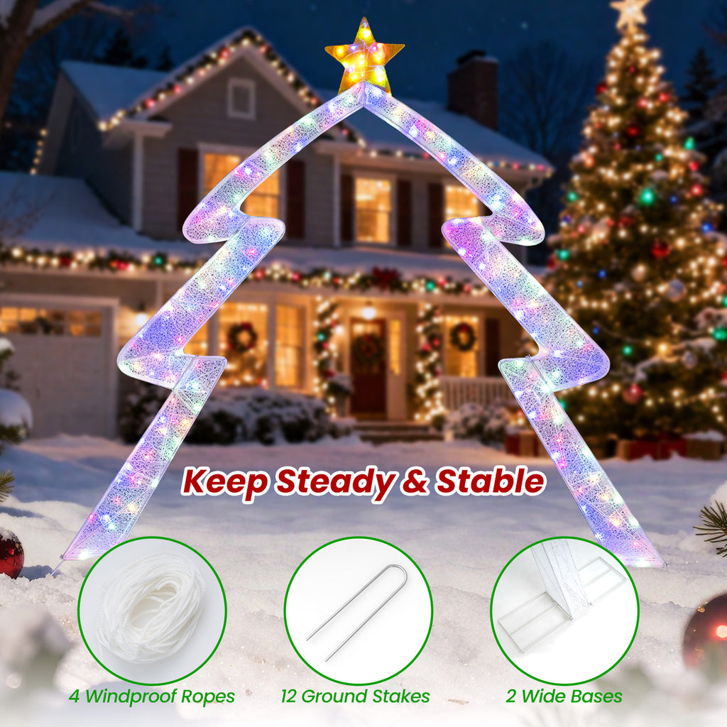 Christmas Tree-Shaped Archway with Top Star, 8.8 Feet Festival Yard Decor