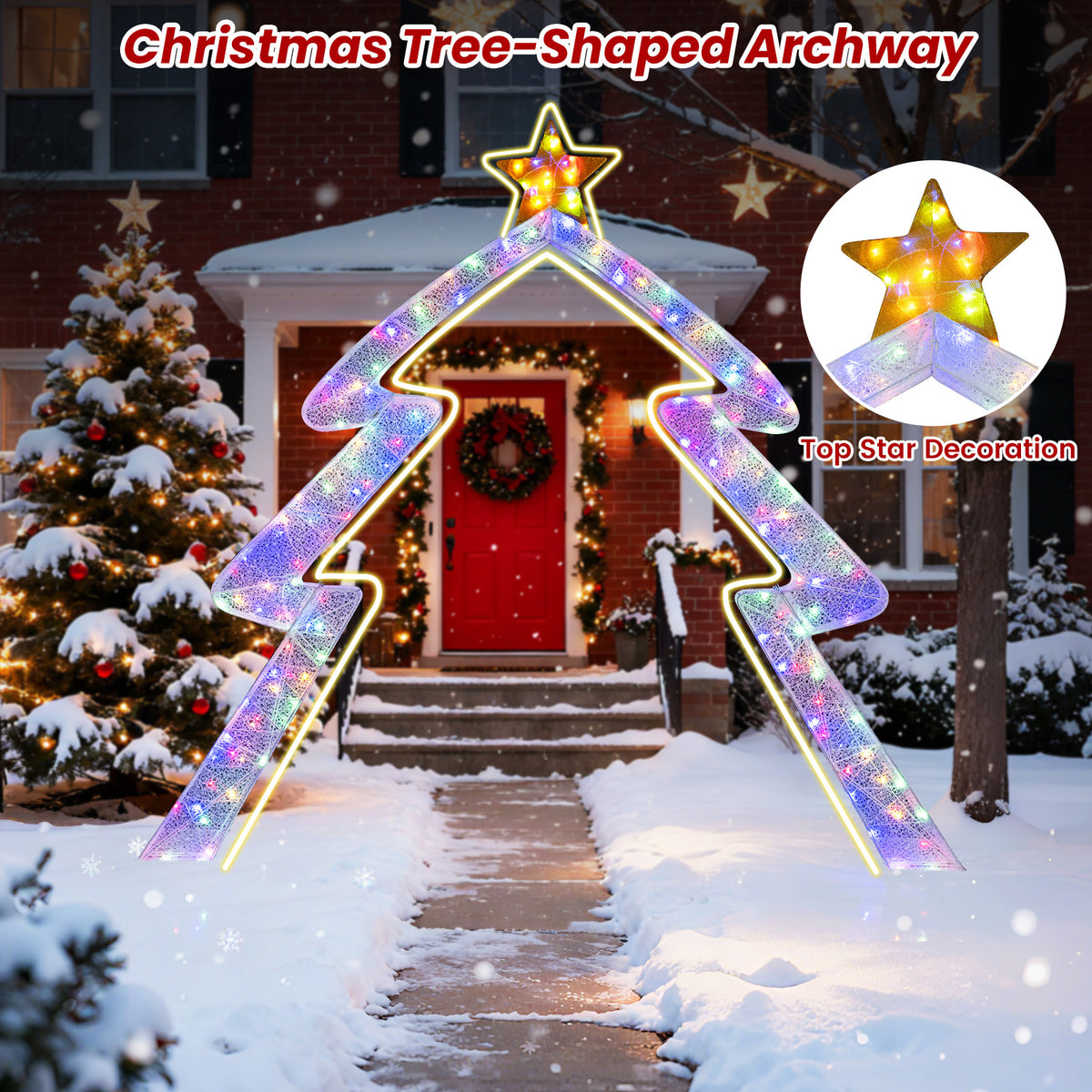 Christmas Tree-Shaped Archway with Top Star, 8.8 Feet Festival Yard Decor