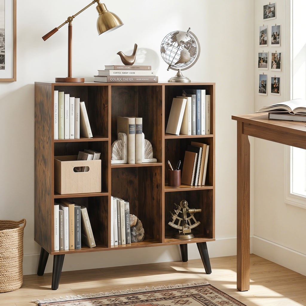8-Cube Bookcase with Raised Support Legs - Rustic Brown