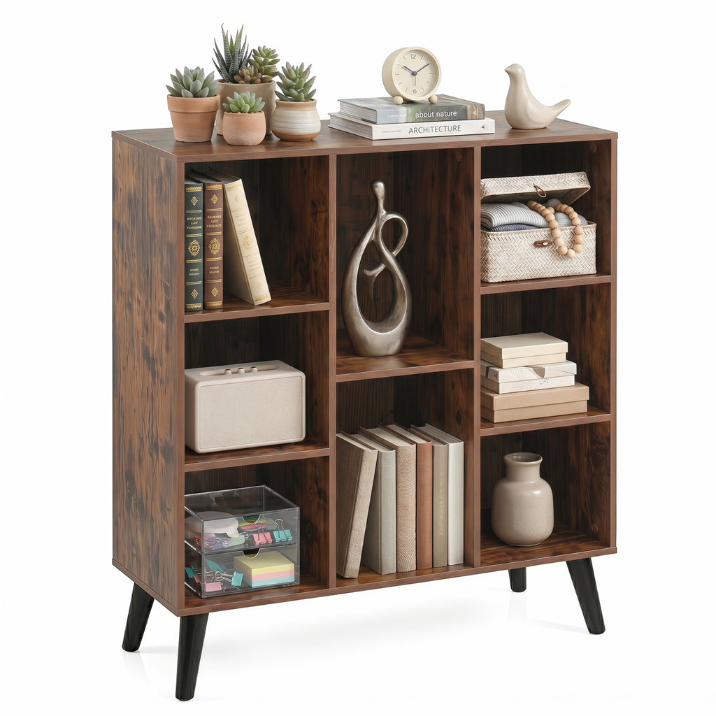 8-Cube Bookcase with Raised Support Legs - Rustic Brown
