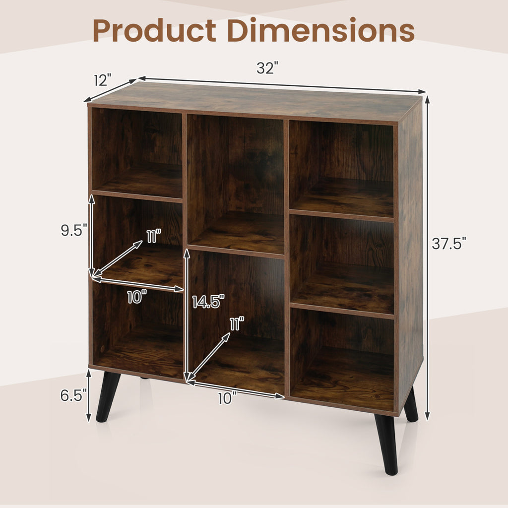 8-Cube Bookcase with Raised Support Legs - Rustic Brown