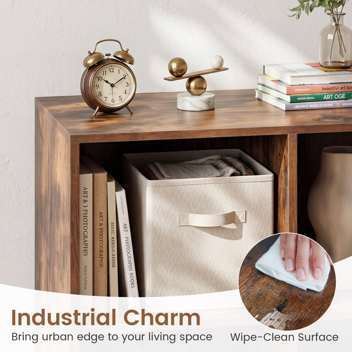 8-Cube Bookcase with Raised Support Legs - Rustic Brown