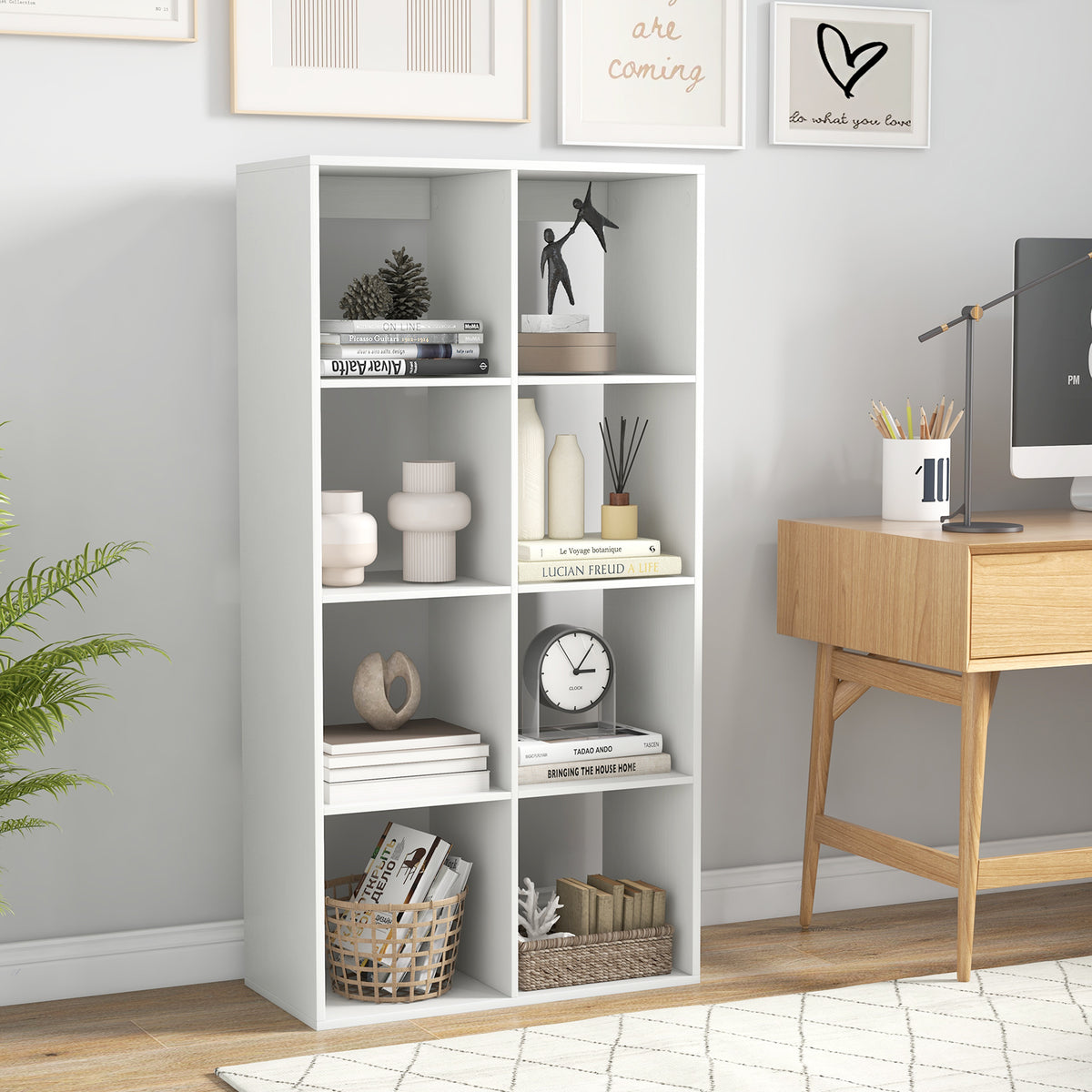 8 Cube Bookshelf with Back Guardrail - White
