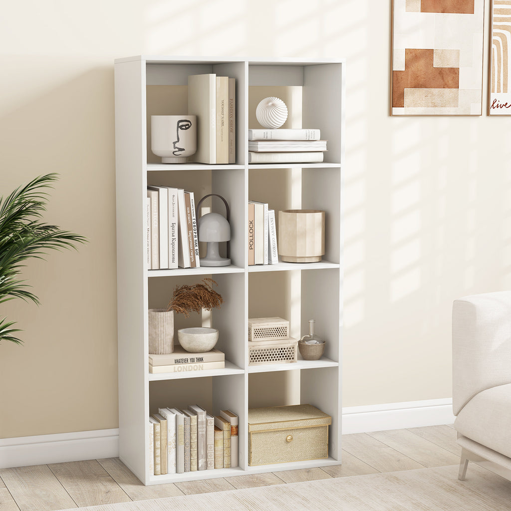 8 Cube Bookshelf with Back Guardrail - White