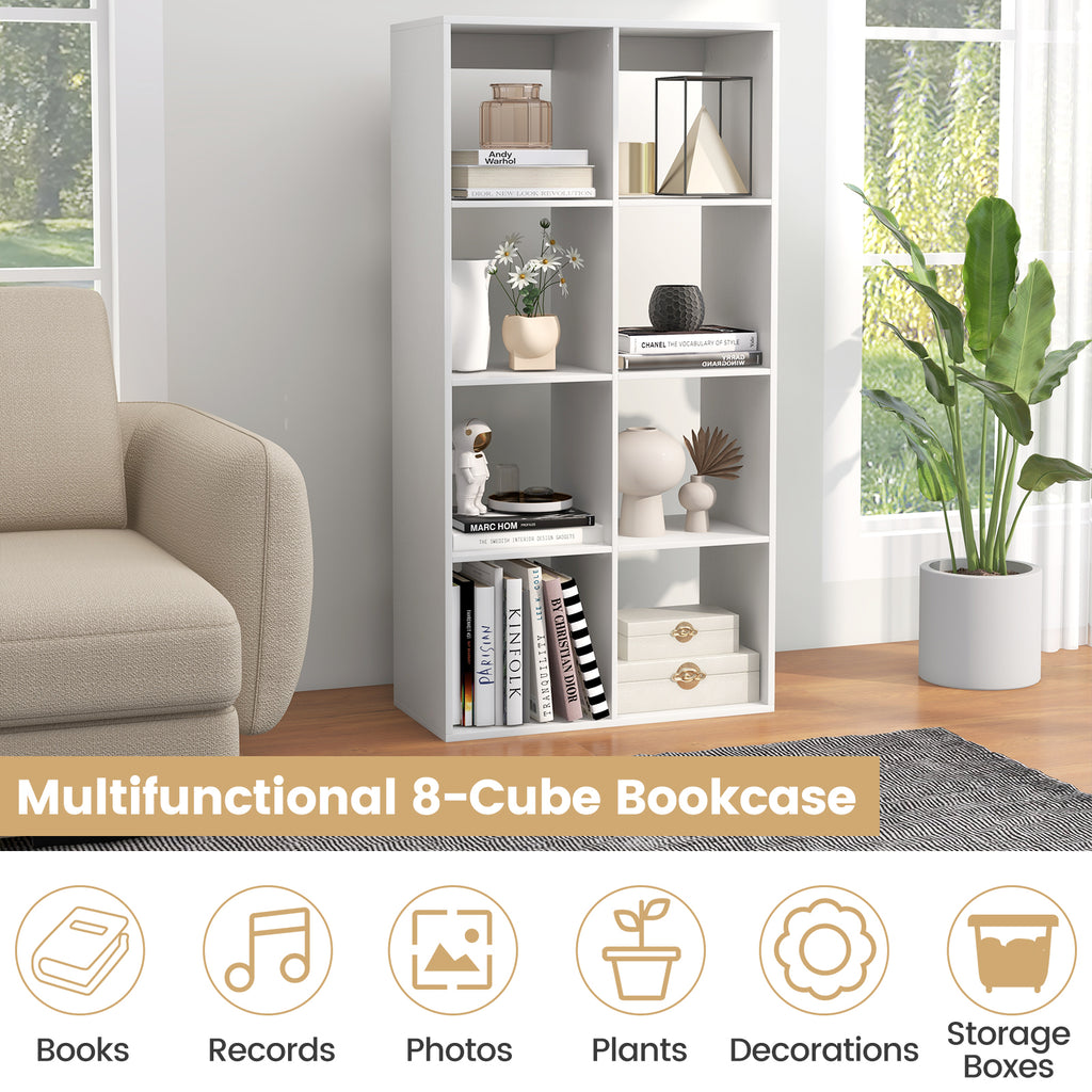 8 Cube Bookshelf with Back Guardrail - White