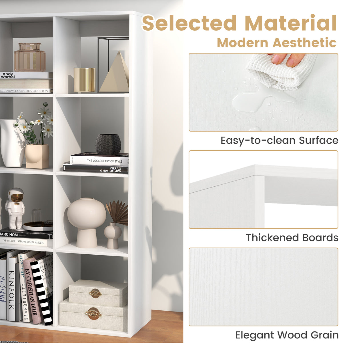8 Cube Bookshelf with Back Guardrail - White