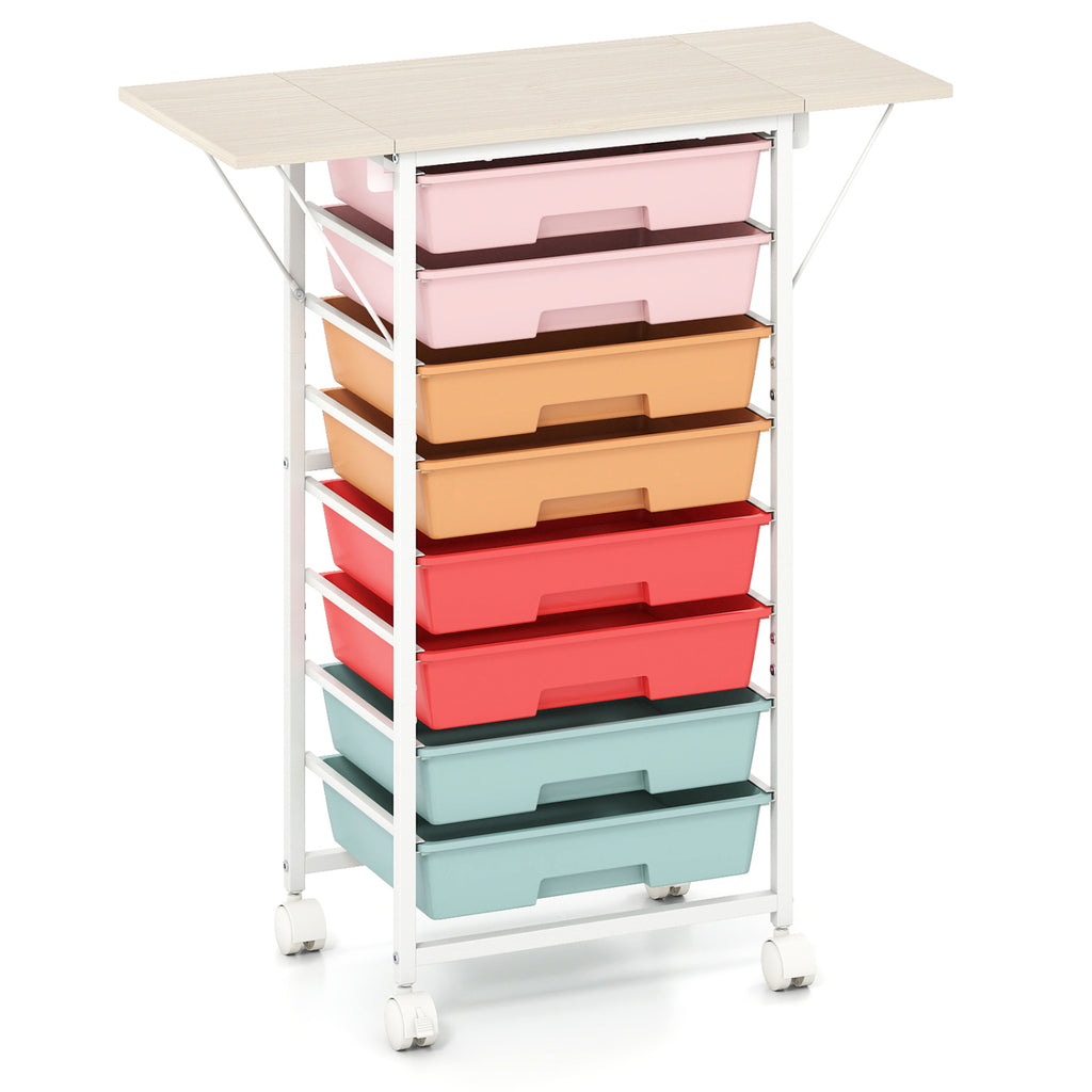 8-Drawer Rolling Cart with Wooden Tabletop - Macaron