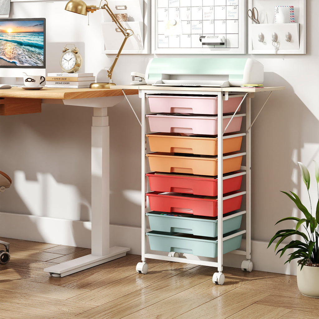 8-Drawer Rolling Cart with Wooden Tabletop - Macaron