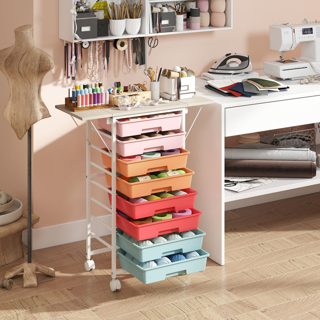 8-Drawer Rolling Cart with Wooden Tabletop - Macaron