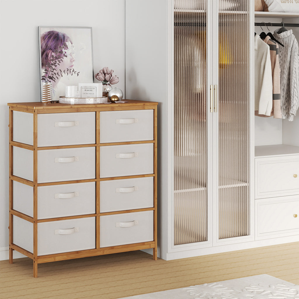 8 Drawer Dresser with Removable Fabric Bins, Beige