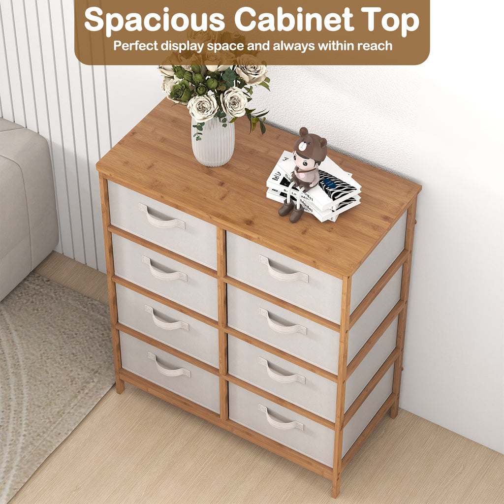 8 Drawer Dresser with Removable Fabric Bins, Beige