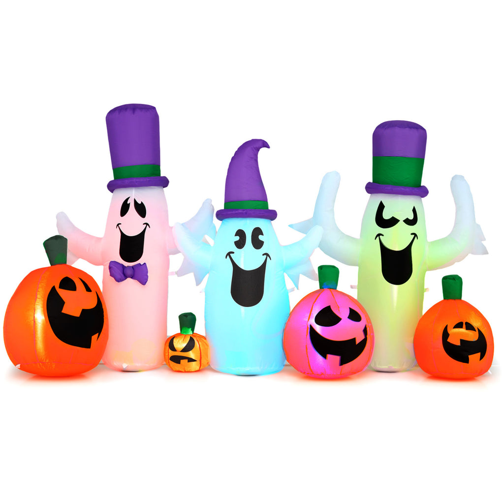 8 FT Blow Up Halloween Ghosts and Pumpkins with RGB LED Lights - Cute Yard Decor