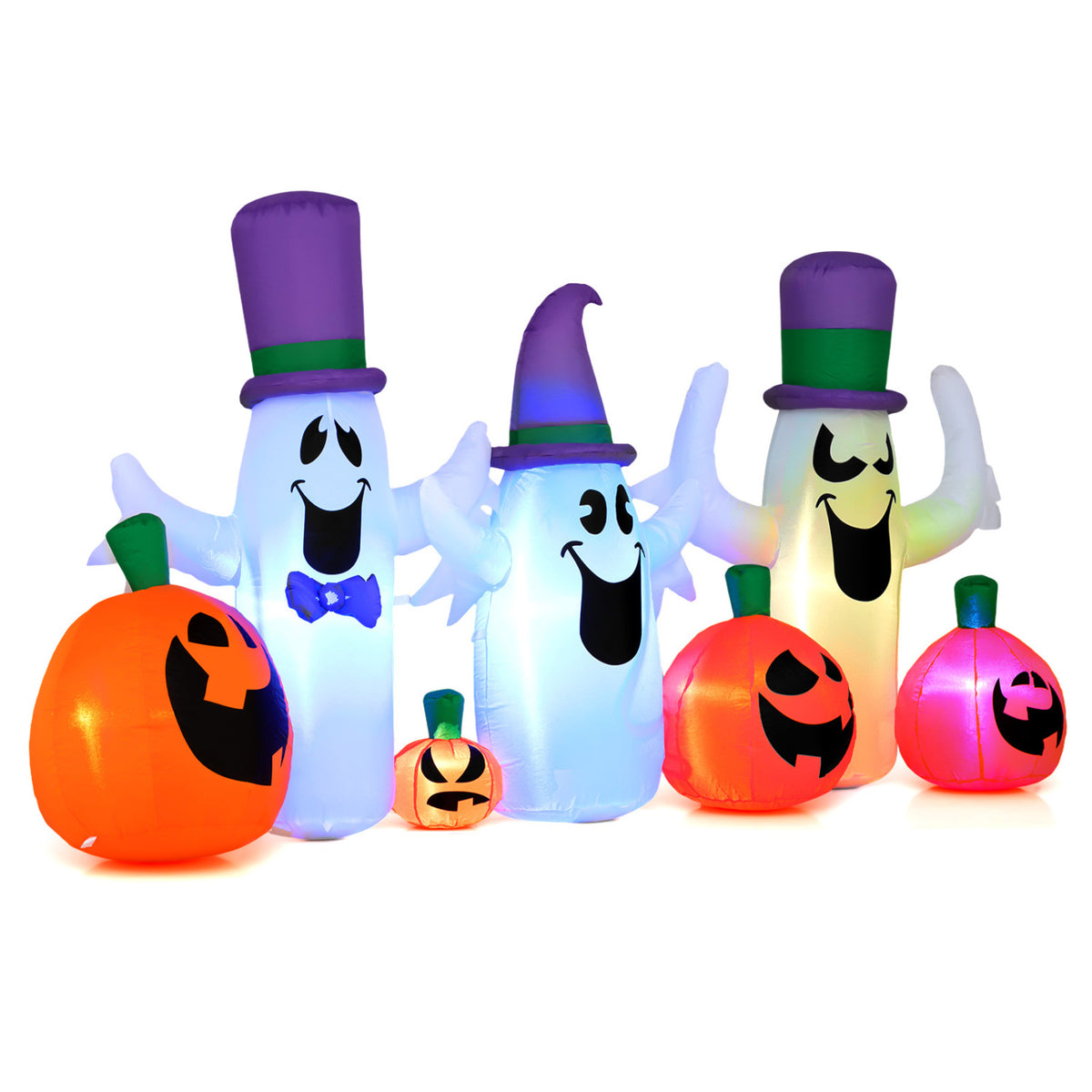 8 FT Blow Up Halloween Ghosts and Pumpkins with RGB LED Lights - Cute Yard Decor