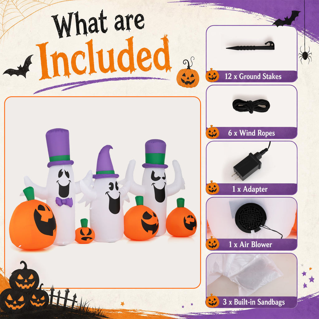 8 FT Blow Up Halloween Ghosts and Pumpkins with RGB LED Lights - Cute Yard Decor