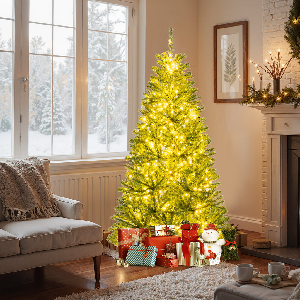 6 Ft Pre-Lit Artificial Christmas Tree with Remote LED Lights, Full Tips