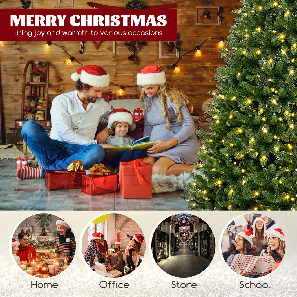 8 FT Corner Artificial Christmas Tree with 1137 Tips & 360 Warm White LED Lights - Space-Saving Design