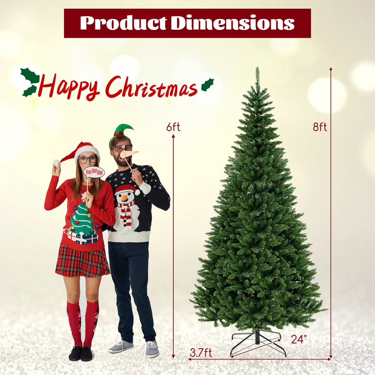 8 FT Corner Artificial Christmas Tree with 1137 Tips & 360 Warm White LED Lights - Space-Saving Design