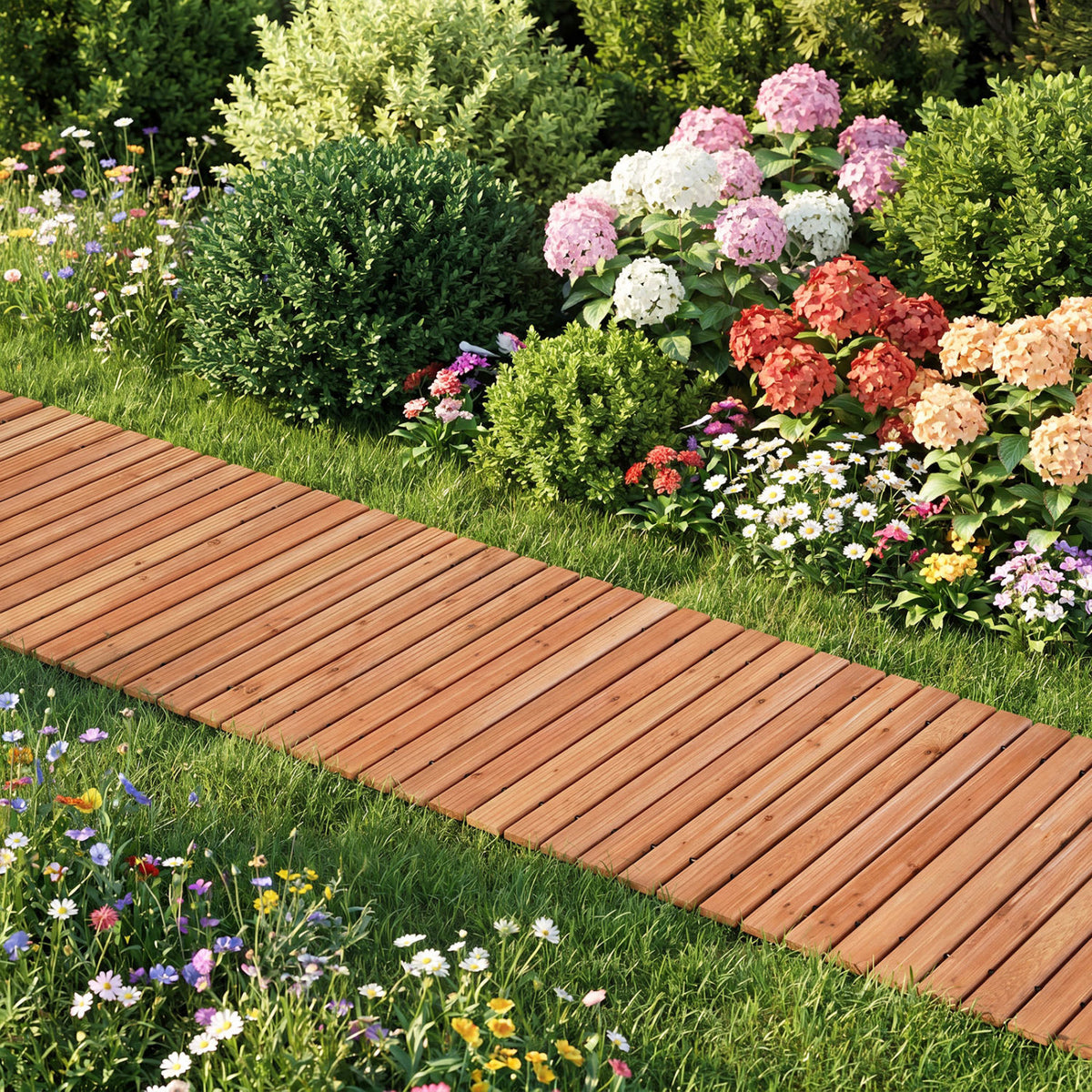 8 Ft Wooden Garden Pathway with Non-Slip Surface - Natural Finish