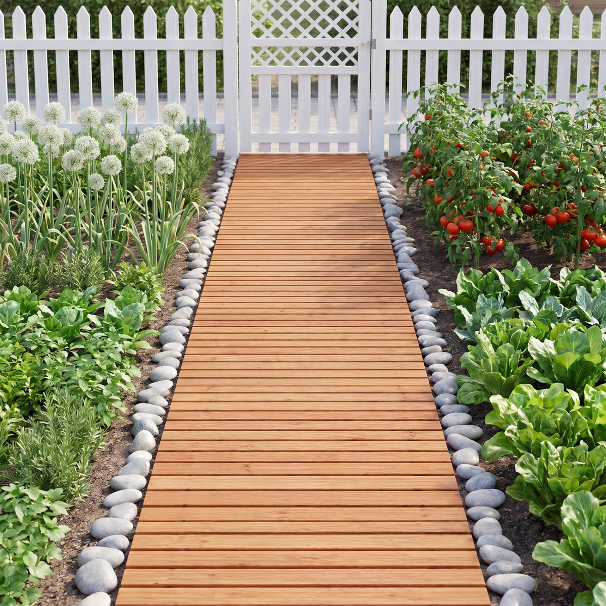 8 Ft Wooden Garden Pathway with Non-Slip Surface - Natural Finish