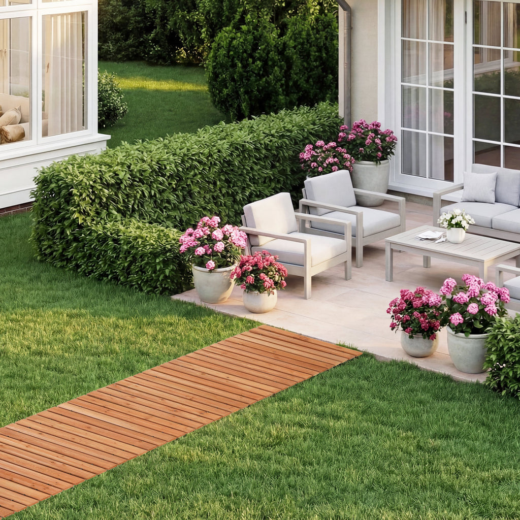 8 Ft Wooden Garden Pathway with Non-Slip Surface - Natural Finish