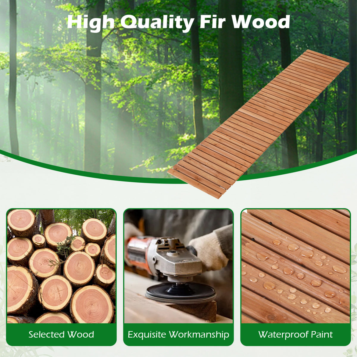 8 Ft Wooden Garden Pathway with Non-Slip Surface - Natural Finish
