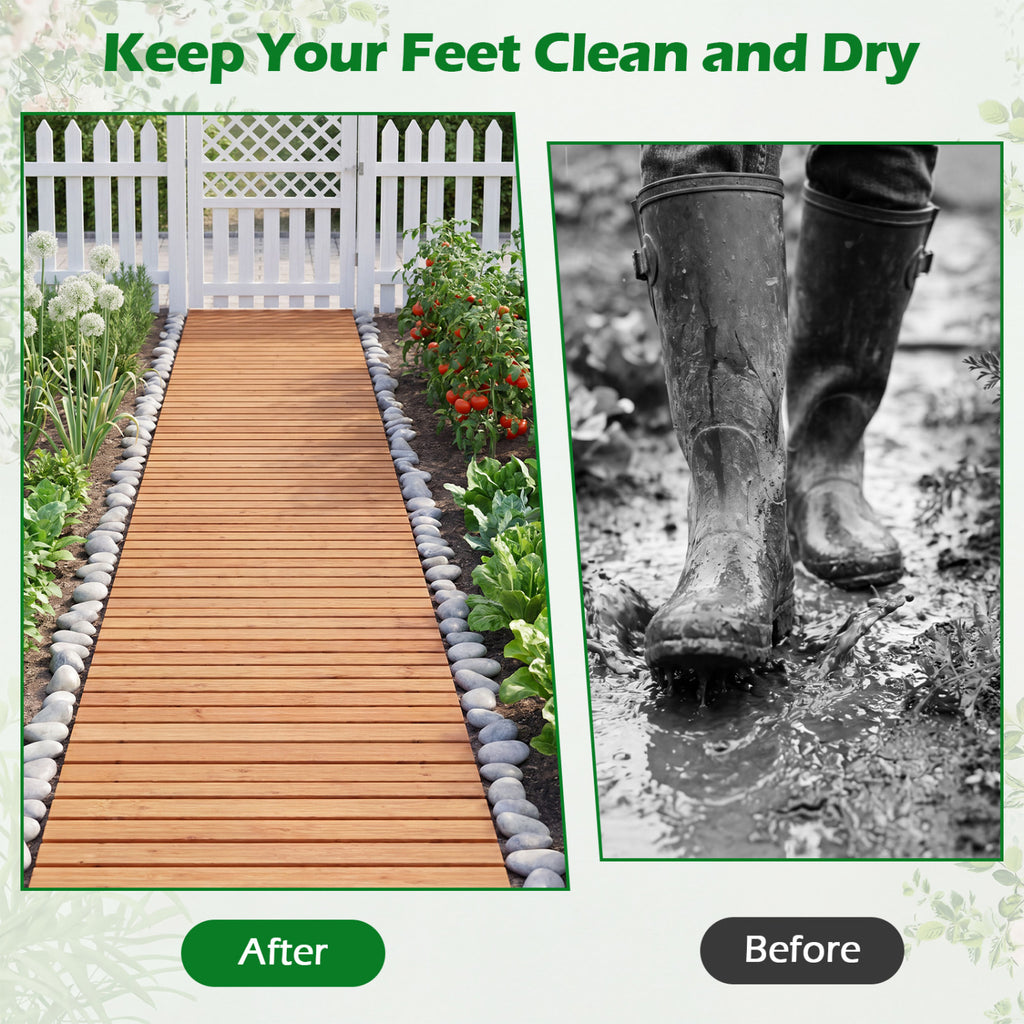 8 Ft Wooden Garden Pathway with Non-Slip Surface - Natural Finish