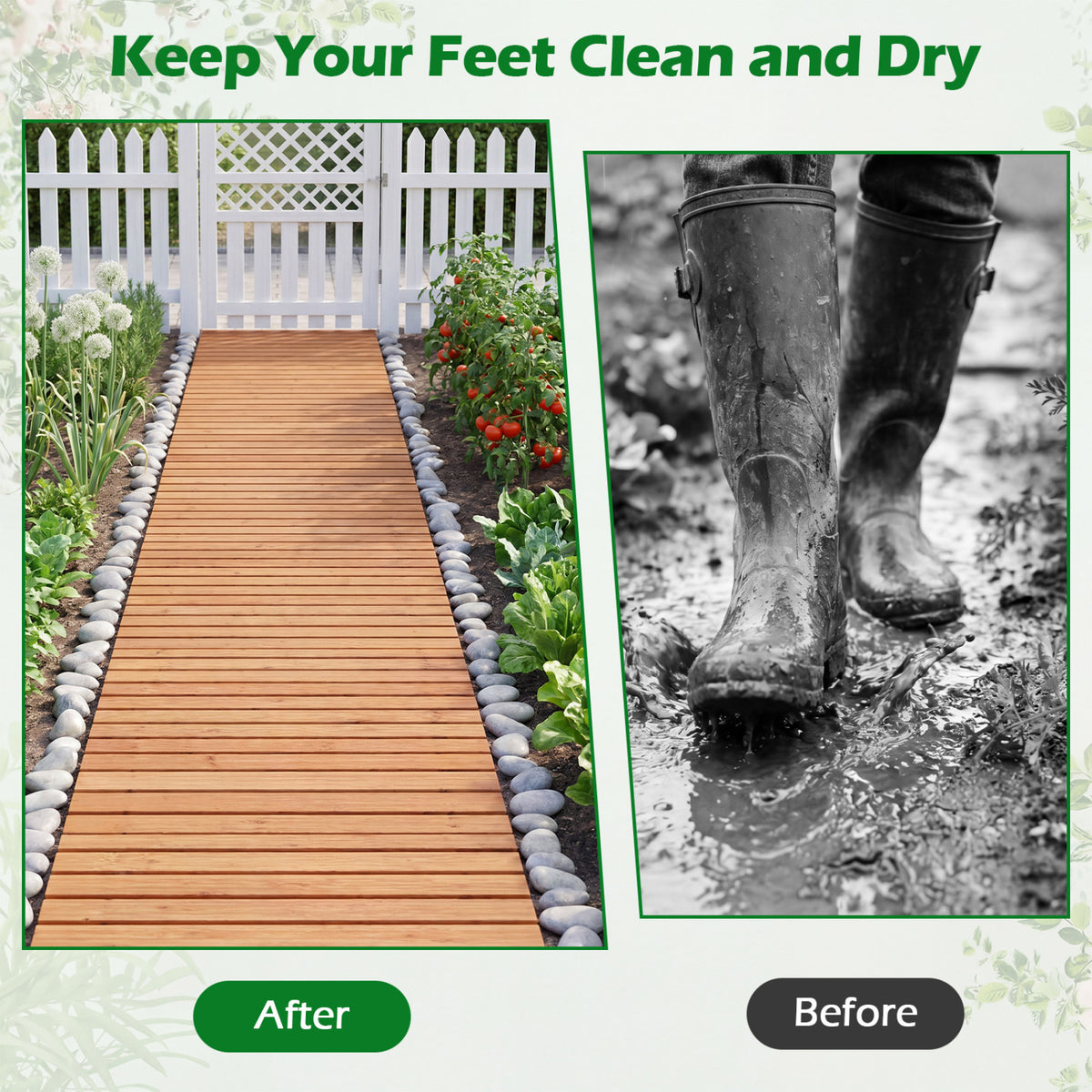 8 Ft Wooden Garden Pathway with Non-Slip Surface - Natural Finish
