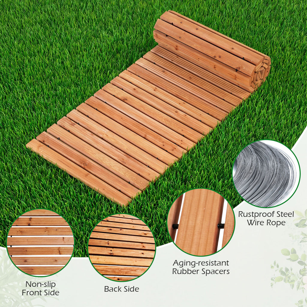 8 Ft Wooden Garden Pathway with Non-Slip Surface - Natural Finish