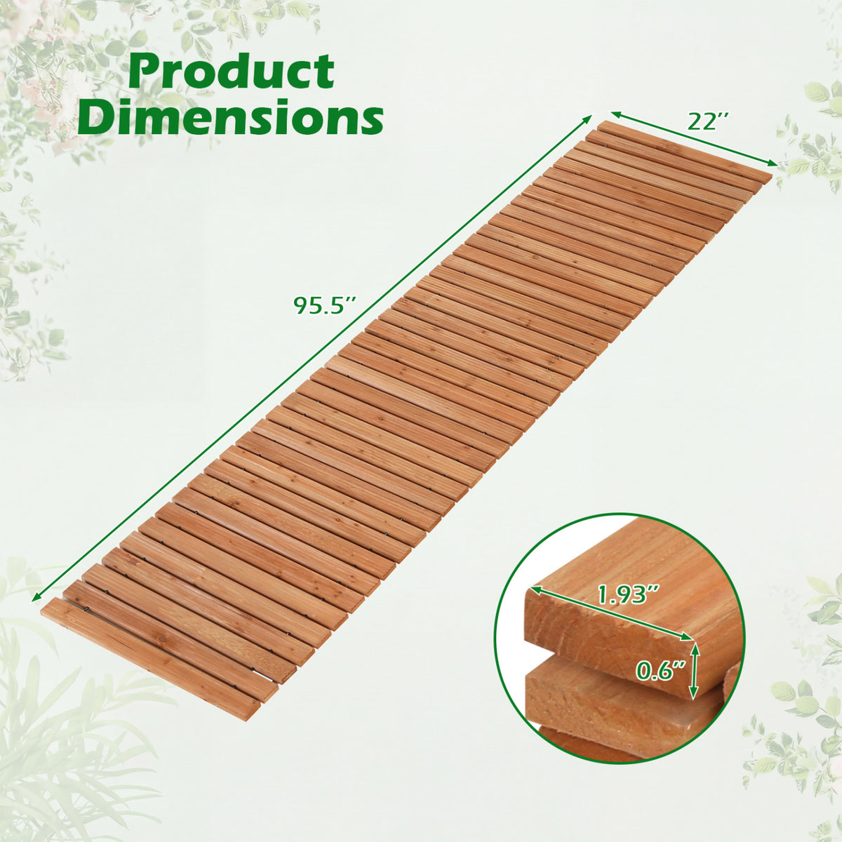 8 Ft Wooden Garden Pathway with Non-Slip Surface - Natural Finish