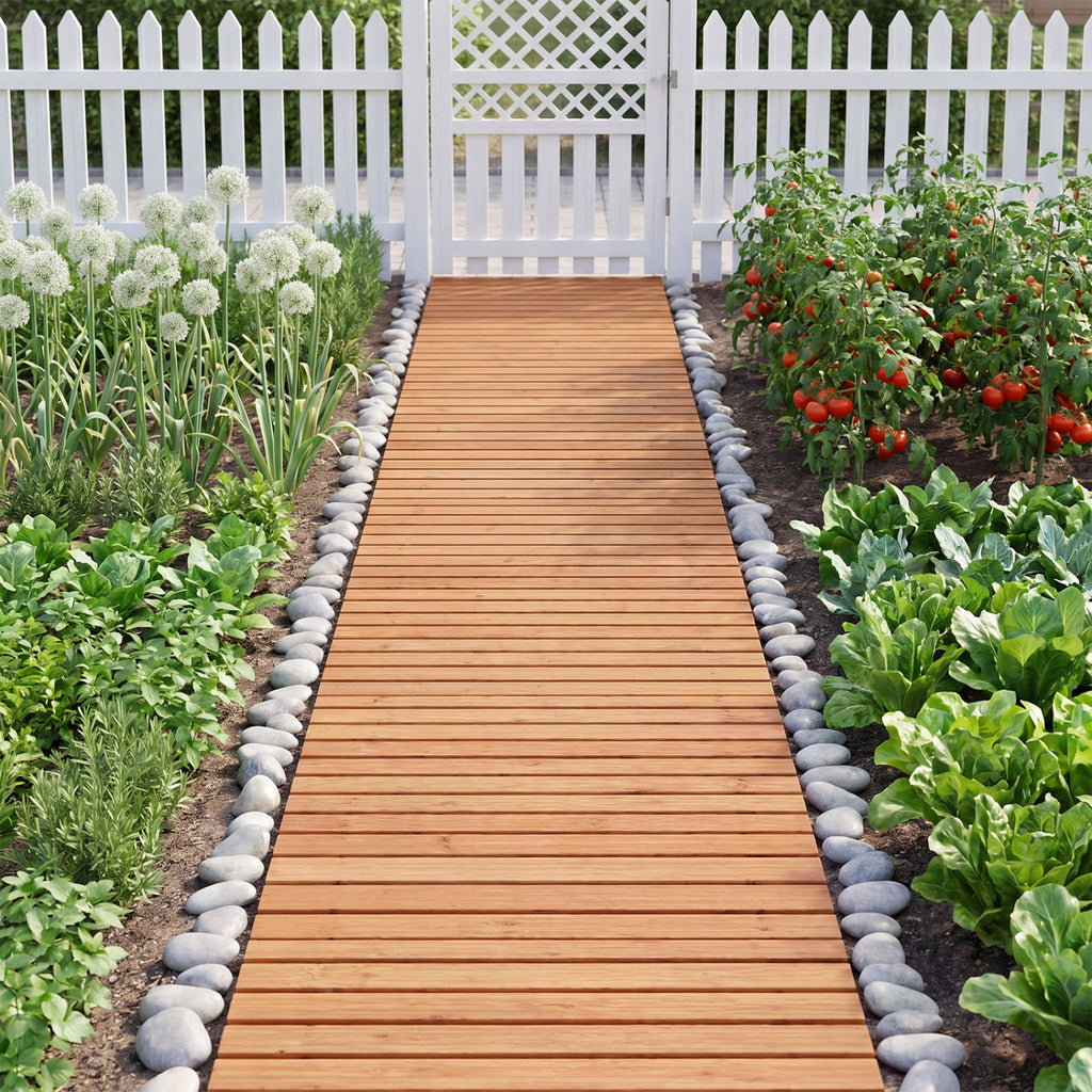 8 Ft Wooden Garden Pathway with Non-Slip Surface - Natural Finish