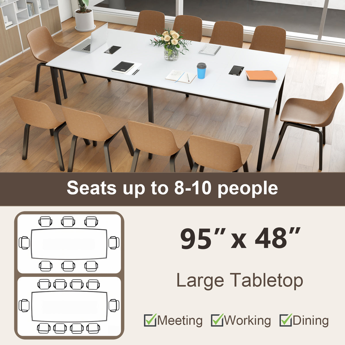 8 Feet Conference Room Table Large Meeting Seats up to 10 People